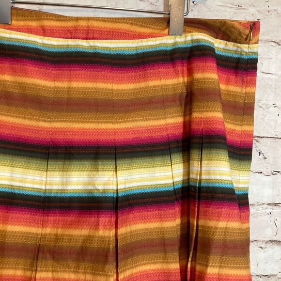 Talbots Skirt Womens 18 Rust Orange Striped Flared Pleat Front Cotton Plus Zip - Picture 7 of 13